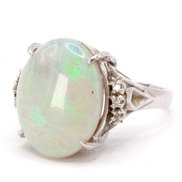 Mid Century Platinum 7 CTW Opal Diamond Ring - Picture 1 of 15